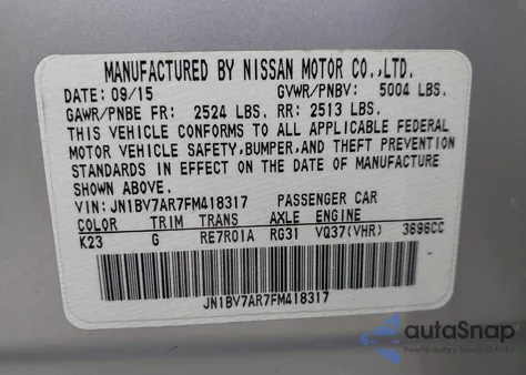 2015 Infiniti Q50 Premium/Sport z USA, uszkodzony, nr VIN JN1BV7AR7FM418317